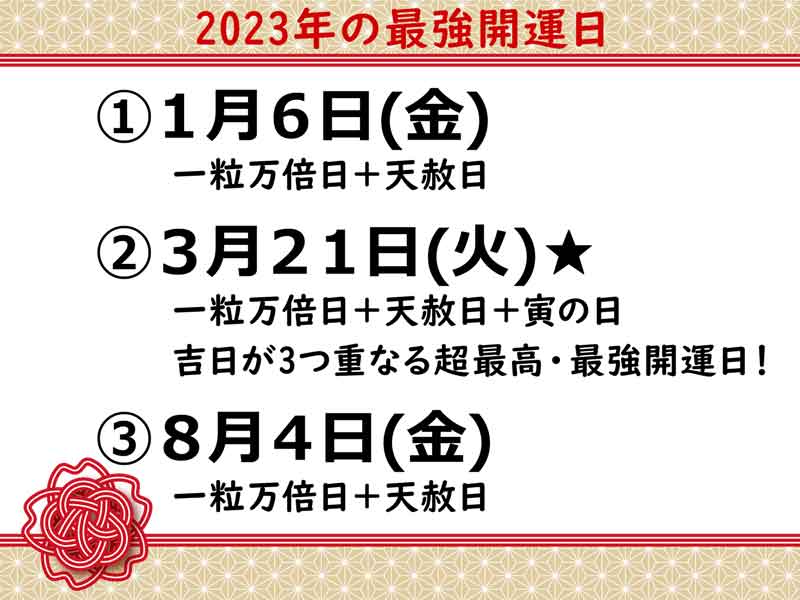 2023年の一粒万倍日と天赦日が重なる最強開運日は3日