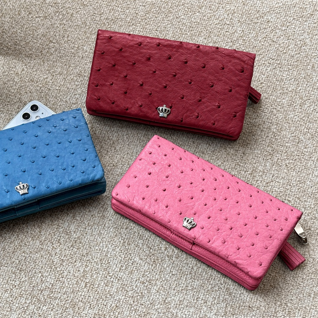 傳濱野】ちょっと贅沢なスマホが入る長財布 Ryufka ostrich（リュフカ 