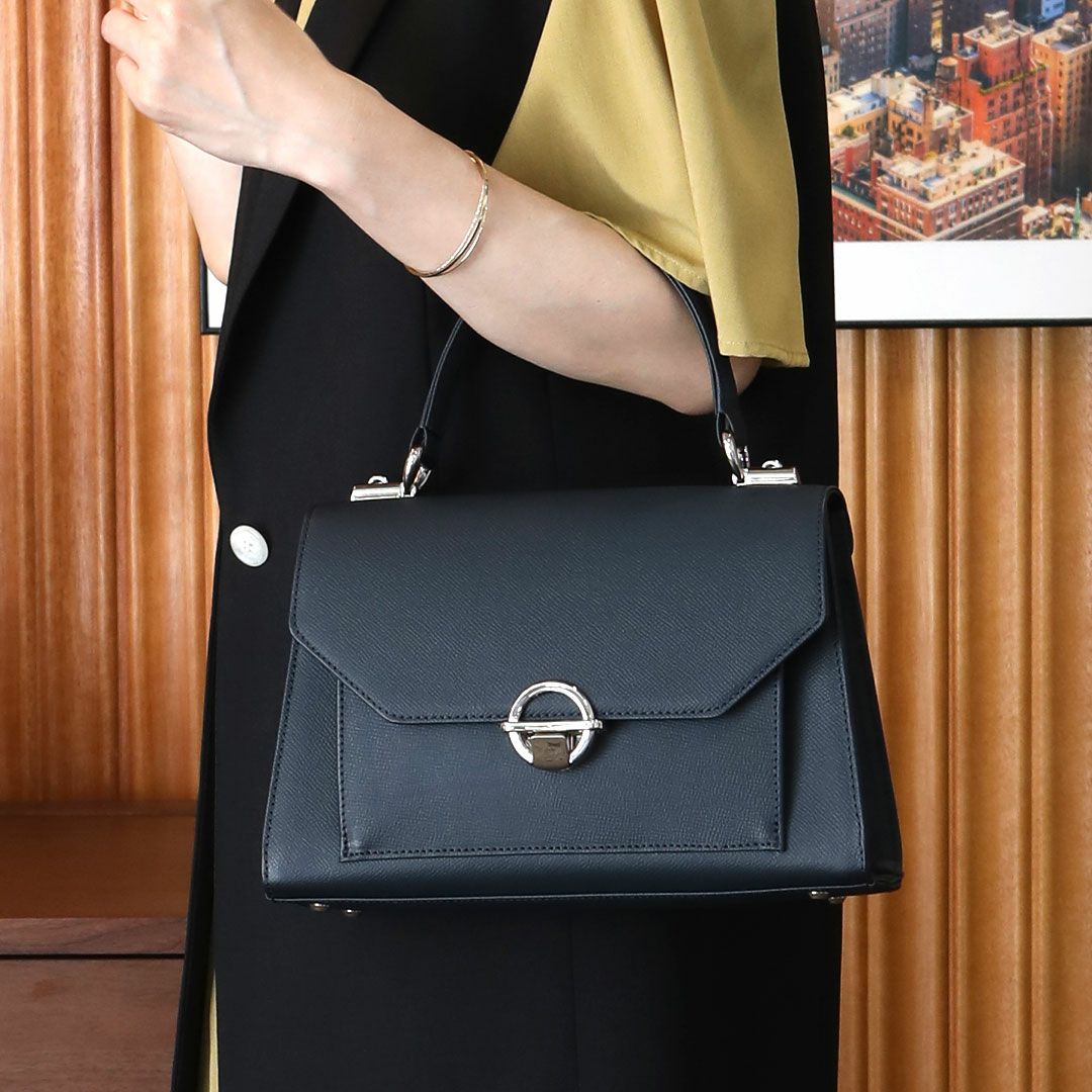 美品 傳濱野 den HAMANO レーヴ クロコ ショルダー バッグ ブラック  