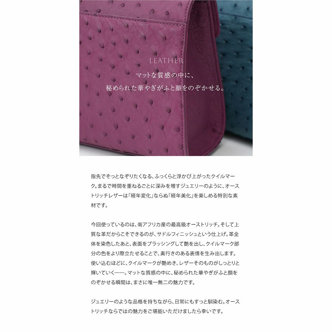 【傳濱野】《Luxury Line》ジュエリーライクなオーストリッチに、王室愛用モデル金具を添えたワンハンドルバッグAlicia Struzzo（アリシアストラッツォ）